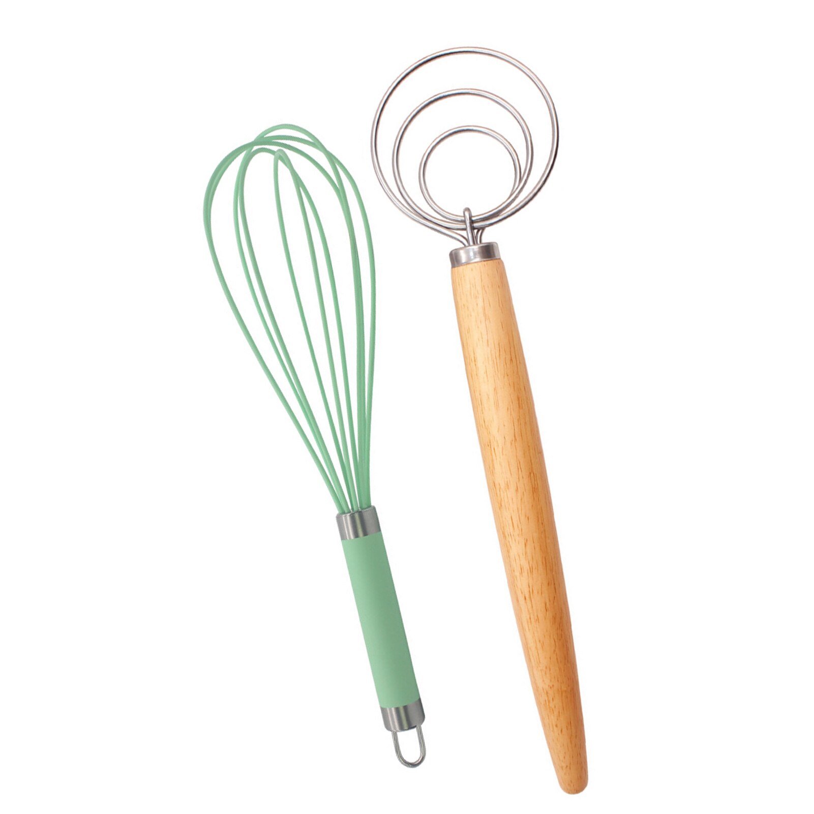 DIY Bread Making Tools Set Danish Dough Whisk+ Egg Beater Flour Coil Agitator Whisk Stick Oak Wood Handle Blender