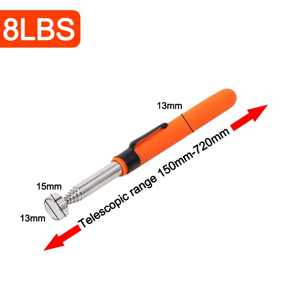 Mini bærbar teleskopisk magnetisk magnet penn plukke opp verktøy uttrekkbar pickup stang pinne for å plukke opp mutter bolt skruer praktisk verktøy: 8 lbs uten lys