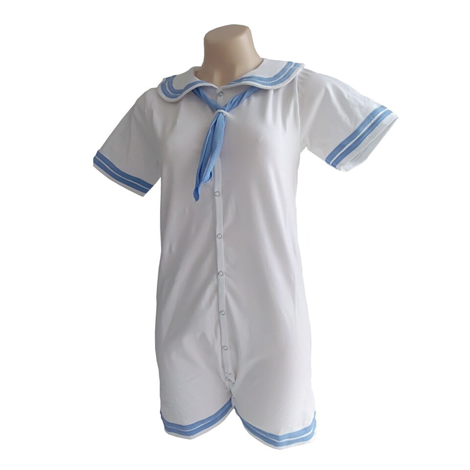 1 stk abdl onesie voksen bodysuit blå hvid sømand bodysuit baby romper til voksen baby pige til baby dreng: Blå / L
