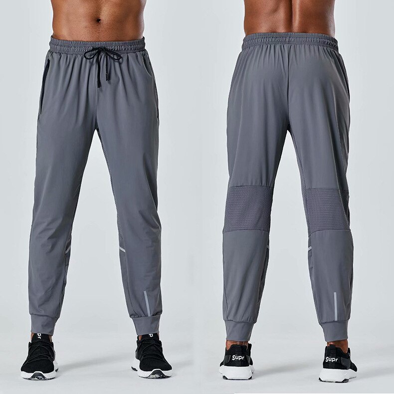 Außen Lange Hosen Männer Lauf Fitness Reißverschluss Ausbildung Hosen FußBall Basketball Atmungsaktive spleißen Gittergewebe Sport Joggen Hosen: grau / L (170-175cm)