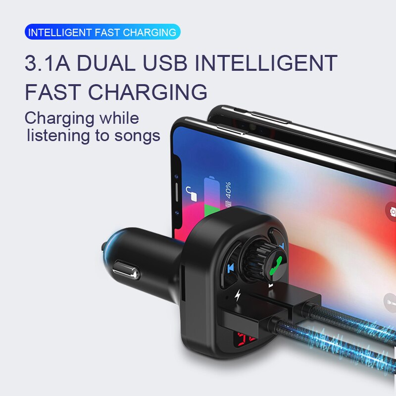 Bluetooth FM radio Music Transmitter 5.0 Handsfree Wireless TF card U-disk Audio Dual 3.1 A USB Phone Charger Digital Voltmeter