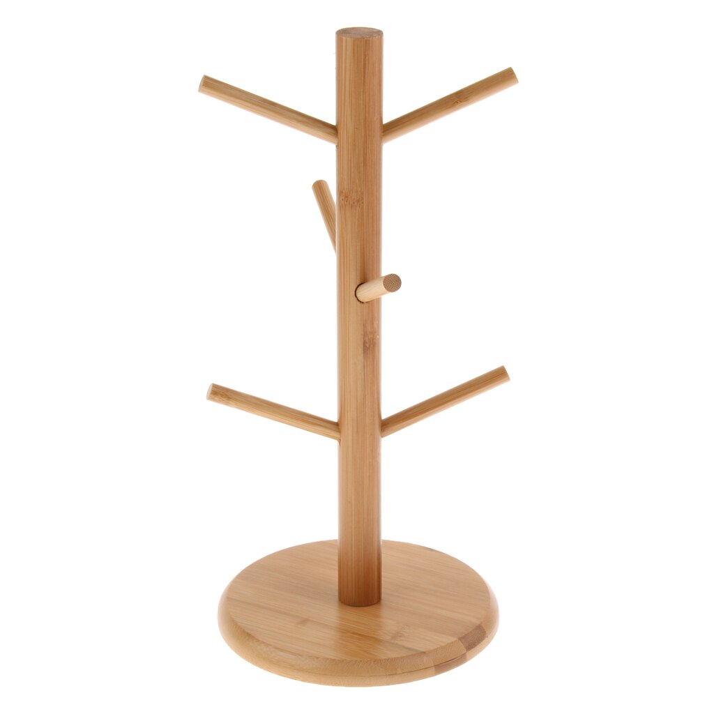 Mug Bamboo Wood Mug Tree Stand Coffee Tea Cup Mugs Drying Holder Hook Storage Shelf Display Racks