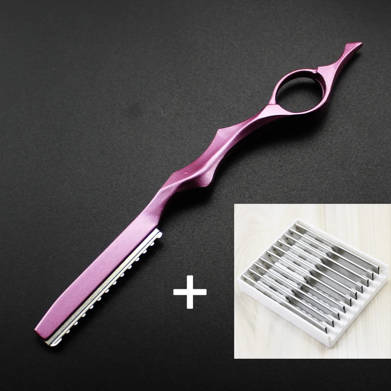 Haar Knippen Mes Dunner Dunner Scheermesje Scheren Rechte Salon Kappers Scheermes Stok Haar Snijder Roterende Kapper Kit: Roze