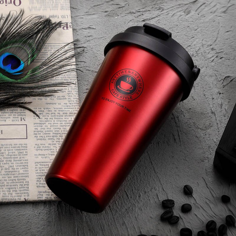 500ML Coffee Mug 304 Stainless Steel Travel Mug Double Wall Vacuum Insulated Tumbler Wide Mouth Tea Cup with Lid: Red B
