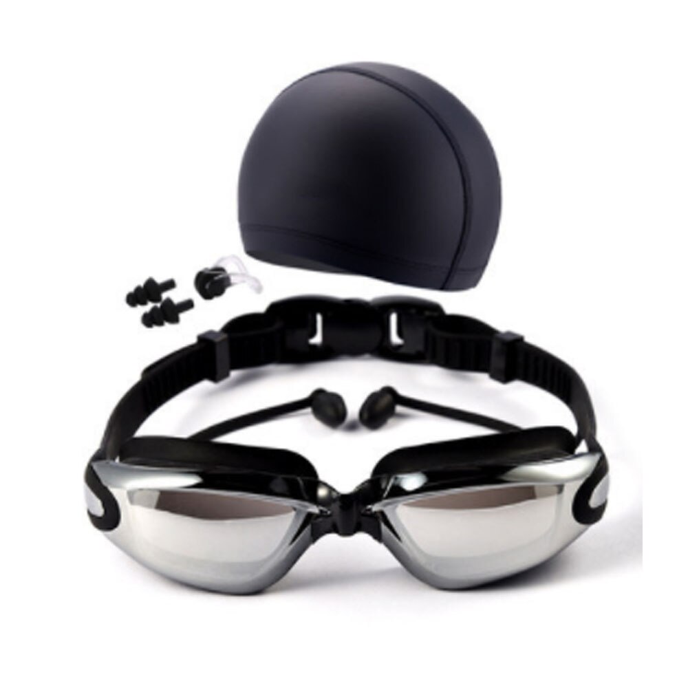 5-in-1 swimming goggles adult HD waterproof anti-fog goggles with swimming cap set: black 1