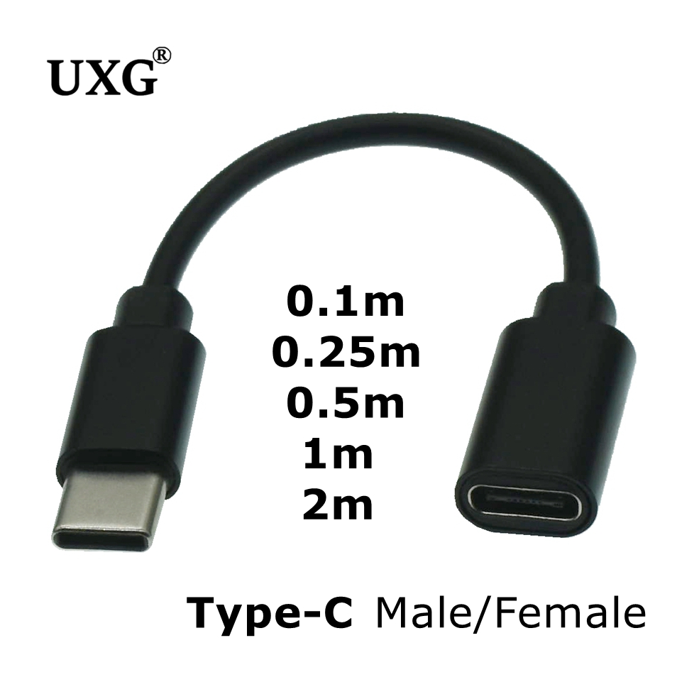 Cable de extensión Usb C tipo c, Cable corto de extensión macho a hembra, 0,1 m, 0,25 m, 1m, 2m, conector de Cable de cargador de fecha rápida: 0,8 m