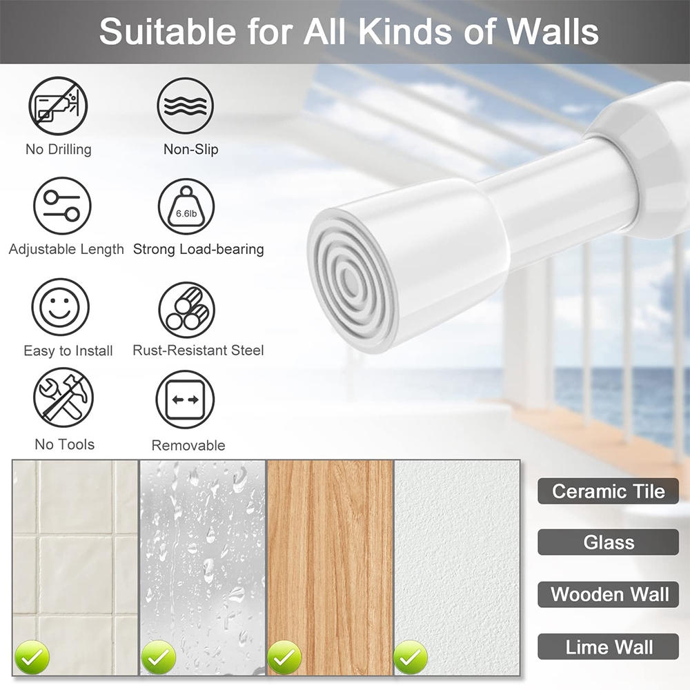 Tringle à rideau réglable 40-280cm, poteaux télescopiques extensibles à ressort pour salle de bain, Bar, douche, tiges suspendues sans perçage