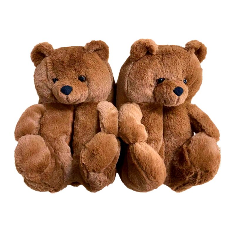 Kvinder sød bjørn plys tøfler tegneserie sød bjørn hus tøfler vinter varm furry faux fur slides kvinde furry flip flop sko: 4