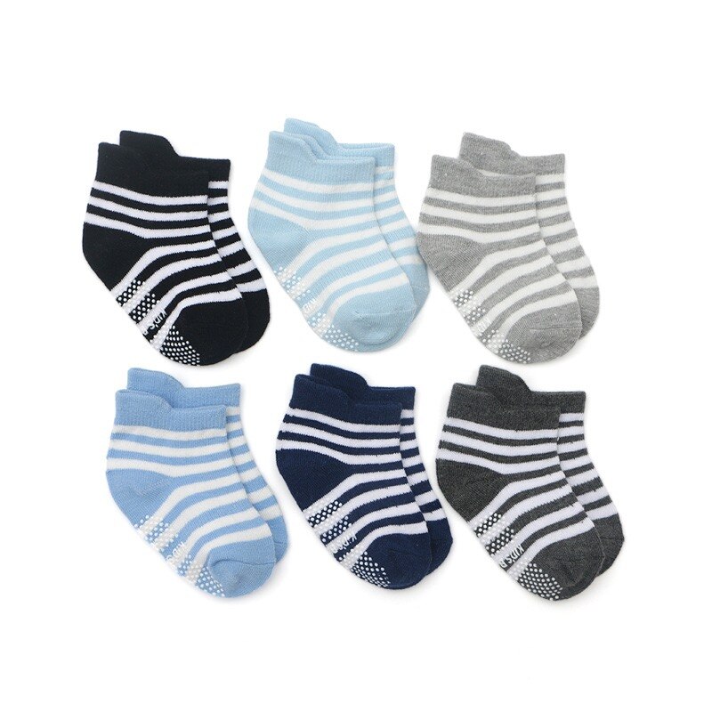 6/12Pairs Lente Herfst Baby Jongens Sokken Mesh Katoen Zachte Kinderen Tollder Sokken Met Rubberen Zolen Baby Baby anti-Slip Vloer Sokken: D034C / M(1-3Y)