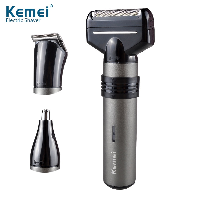 Kemei-Afeitadora eléctrica 3 en 1 multifuncional para hombre, máquina de afeitar de vaivén para Barbero, recortadora de nariz, máquina de afeitar facial