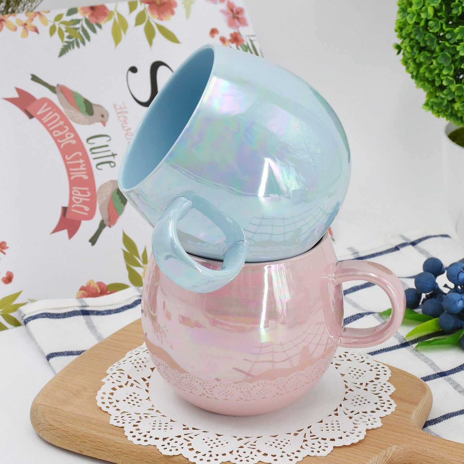 AIXZ 2Pcs/Set Mugs Ceramic Mug Coffee Cup 350 ML 470 ML Large Capacity Tea Mug Couple Lover For Friend