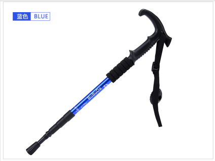 Albium alloy ski walking stick shock absorber sleeve handle curved handle four-section walking stick outdoor goods: Blue