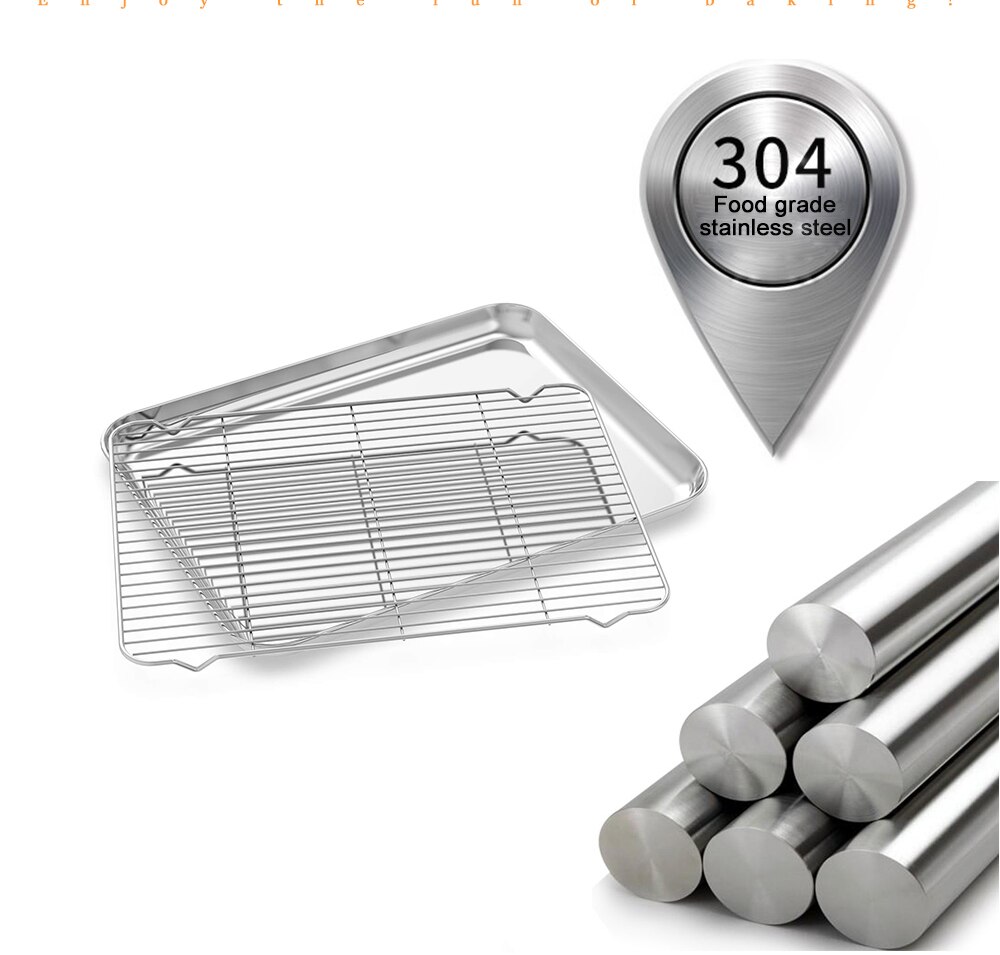 Stainless Steel Quarter Sheet Pan Bakery Cooling Racks Jelly Roll Pan Rimmed Baking Sheet For Oven Cookie Sheet With Rack