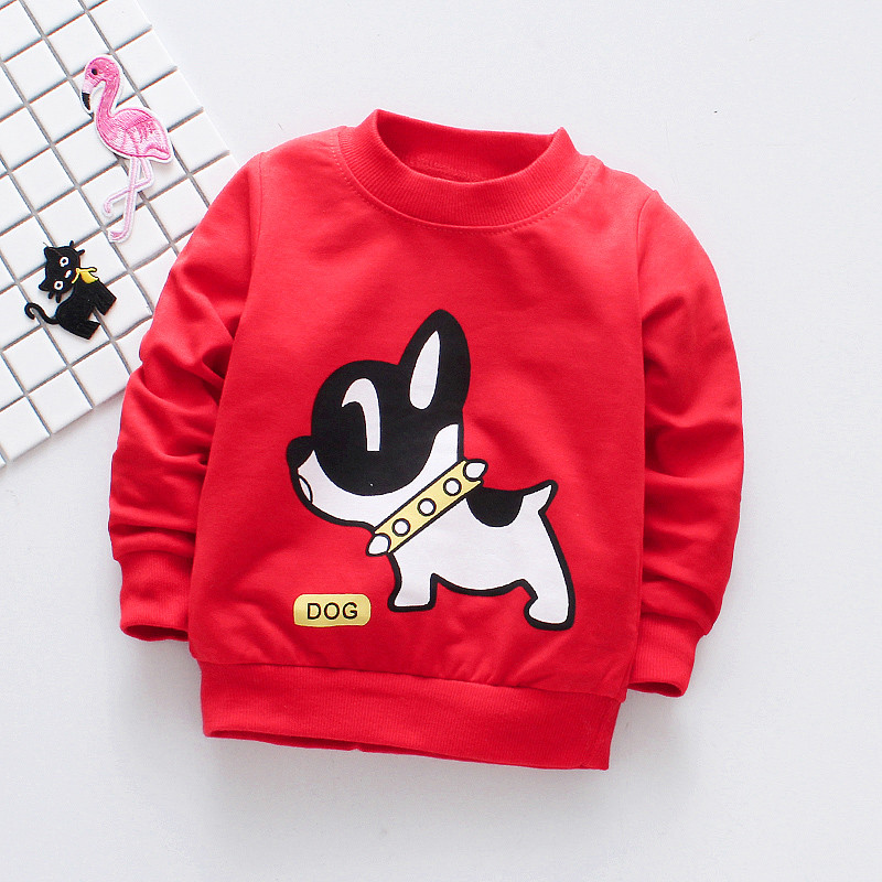 T-shirt à manches longues pour bébé garçon, en coton, mignon, avec motif de chien, printemps
