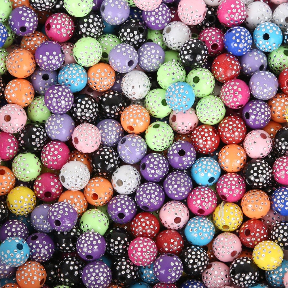 100 stk 8mm farverige runde akrylperler rhinsten charme perler til smykkefremstilling gør-det-selv håndværk scrapbog dekoration