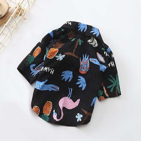 Hundeskjorter bomuld sommer strandvest kortærmet sommer strandvest kortærmet kæledyrstøj hundetop blomstret t-shirt hawaiianske toppe: Mørk khaki / L