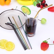 Kleurrijke Metalen Rietjes Herbruikbare Rietjes Rvs Rietje met Cleaner Borstels voor Party Drinkware