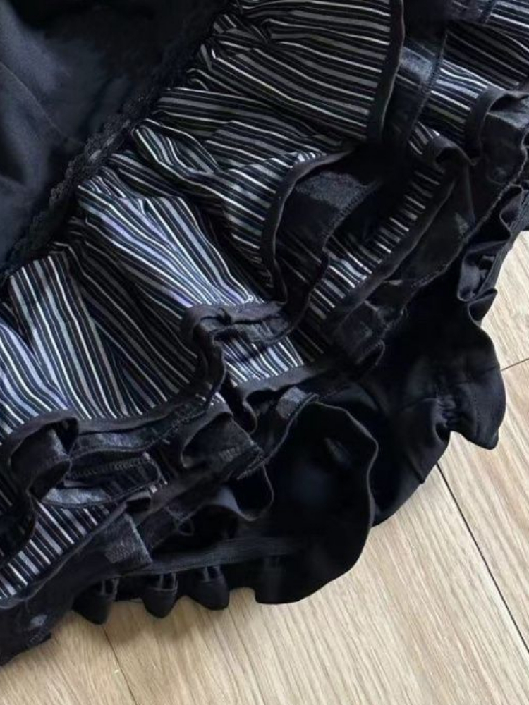 Y2k estetiska randiga kjolar kvinnor streetwear spets lapptäcke vintage kawaii minikjolar harajuku hög midja flickor tårtkjol
