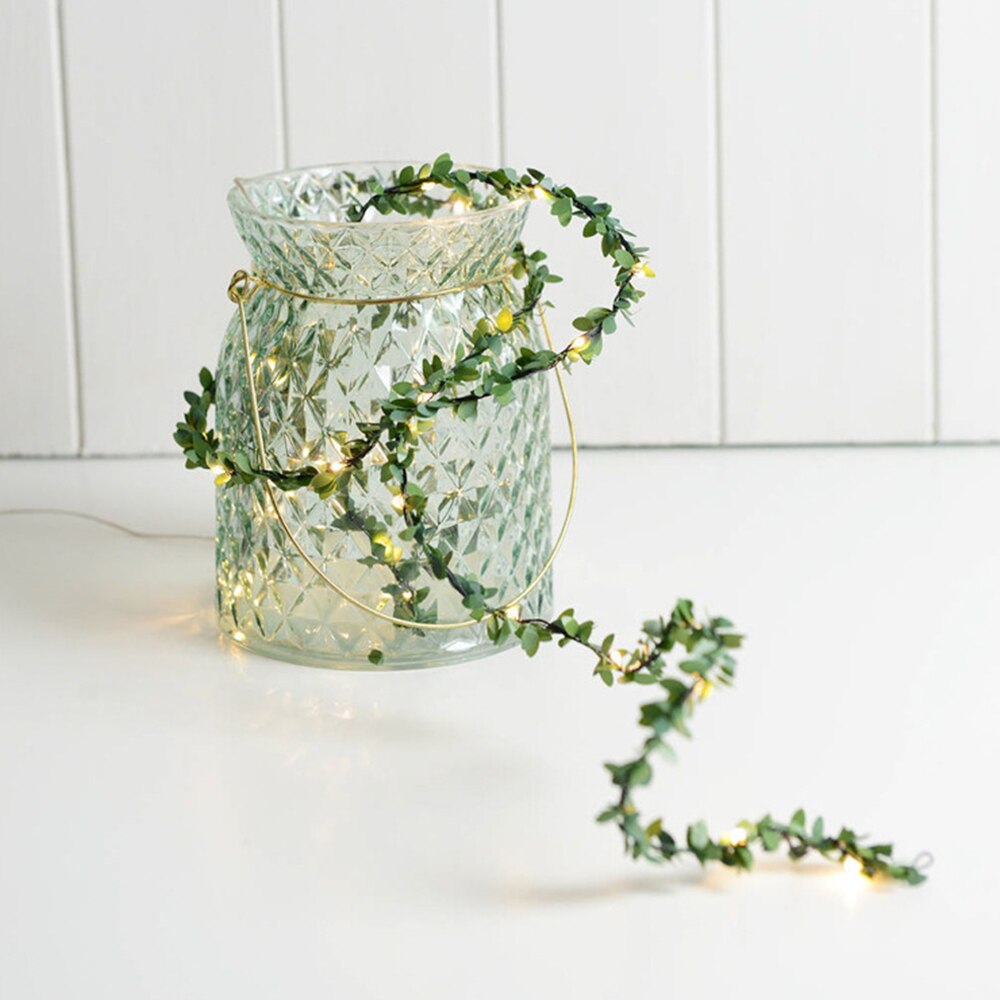 2M/3M/5M Green Leaf Garland String Lights LED Flexible Copper Wire Artificial Leaf Vine Lights For Wedding Party Christmas Decor