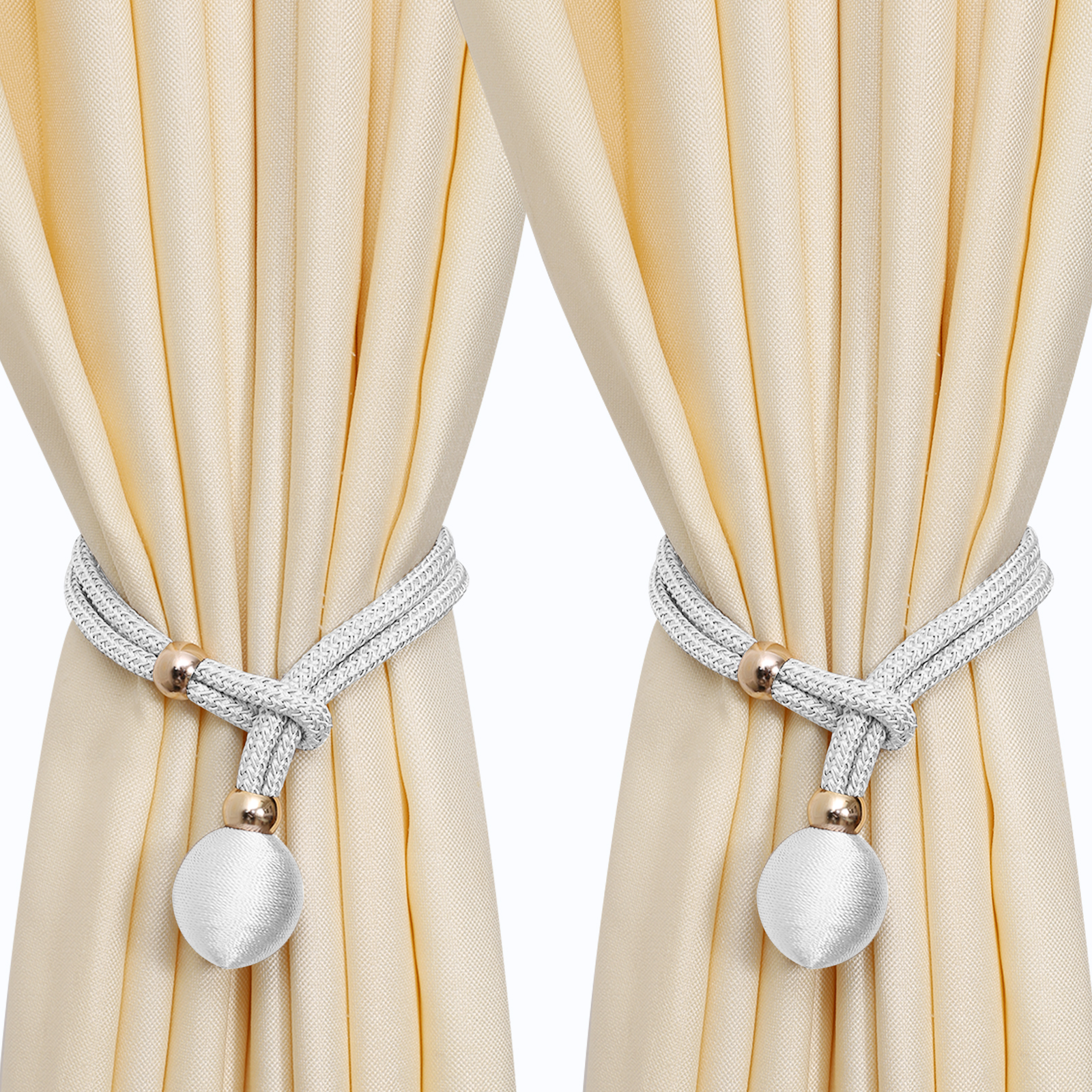 Paquete de 2 cortinas elásticas de poliéster modernas con encaje, ajustable, adecuadas para cortinas gruesas, accesorios de decoración de cortinas para el hogar y la oficina para sala de estar, dormitorio, puerta de terraza: Blanco