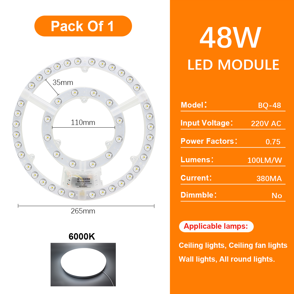 Panel Led de 220V, módulo Led de repuesto para luz de techo, tablero de Panel de luz circular redondo de 72W, módulo de 6000K/4000K para luces de ventilador de techo: Rojo