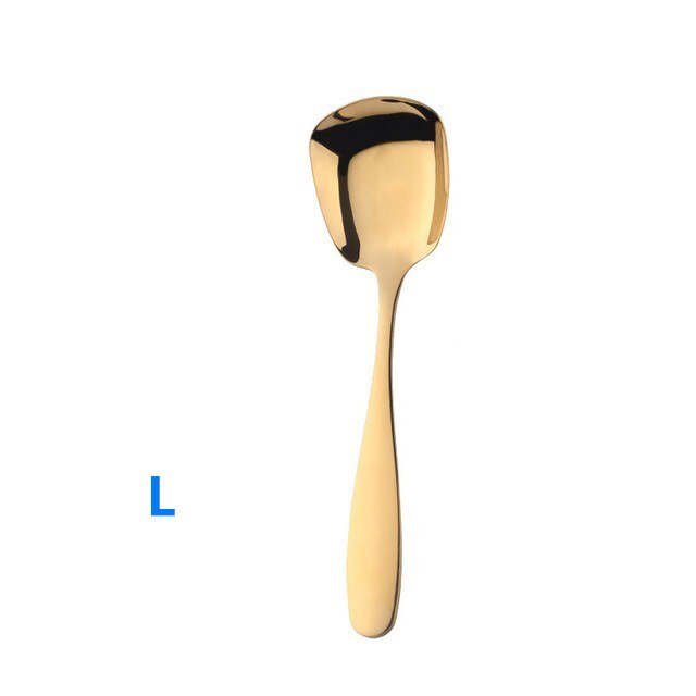 Cuillère à soupe carrée en titane | Boule carrée créative palais en acier inoxydable, cuillère chinoise de table, cuillère plate, mini cuillère à thé, petite cuillère à soupe en or: Golden-L