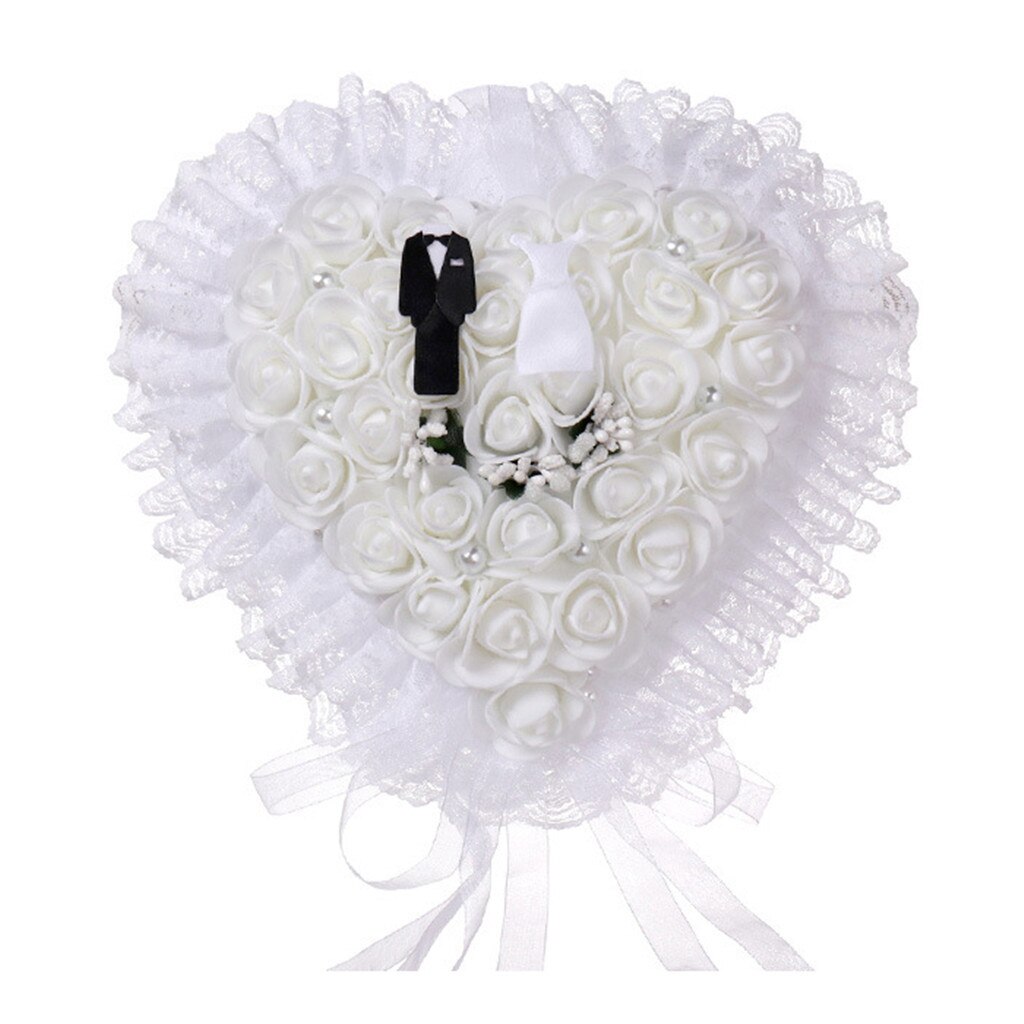 Wedding Ceremony Ring Bearer Pillow Cushion With Pearl Beaded Lace Silk #C