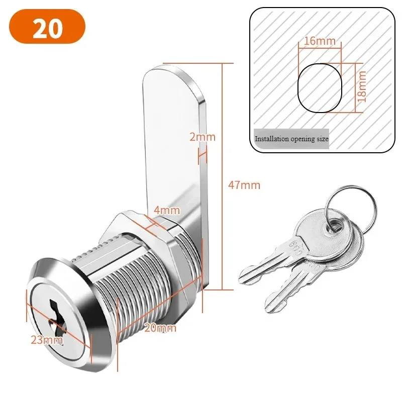 Safety lever lock, cabinet door lock 16-40mm, box, filing cabinet, post office, furniture, wardrobe,mailbox, 2 keys.: Gold