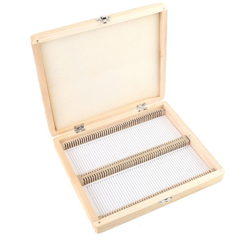 100-Places Digital Microscope Slides Storage Box Biological Wooden Piece Case D0AC