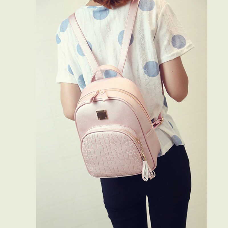 Filles sac de voyage en plein air dames double couche en cuir PU sac à dos tendance simple sauvage pierre motif sac