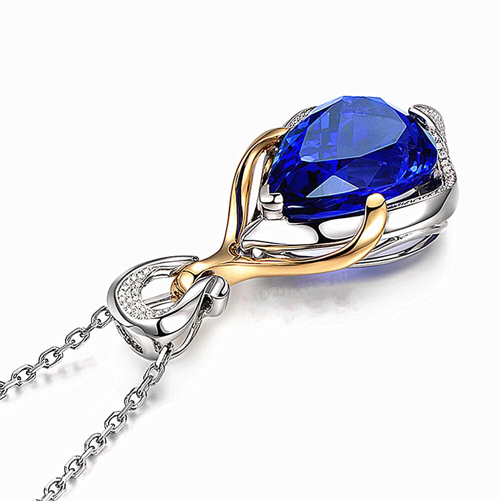 Grand luxe 10 carats bleu cristal saphir pierres précieuses diamants pendentif colliers pour femmes or blanc argent couleur tour de cou bijoux