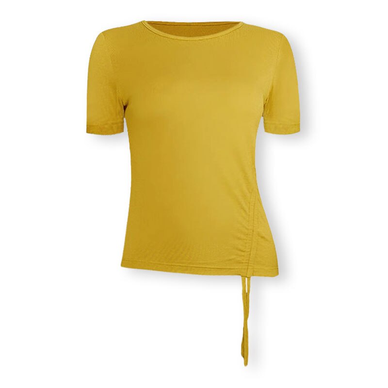 Sportliches crop-top für damen, nahtloses yoga-shirt, hochelastisch, atmungsaktiv, kurzarm, damen-sportbekleidung: Gelb / L