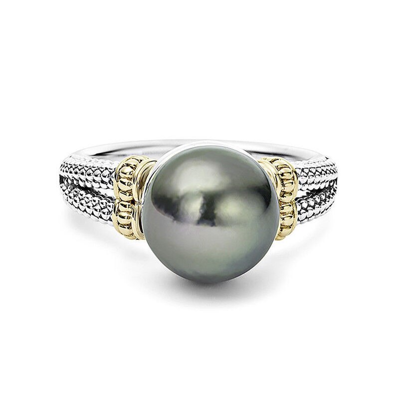 S925 Silver Pearl Ring for Women Bizuteria Wedding Anillos De diamond Gemstone silver 925 jewelry Grey Pearl Ring women