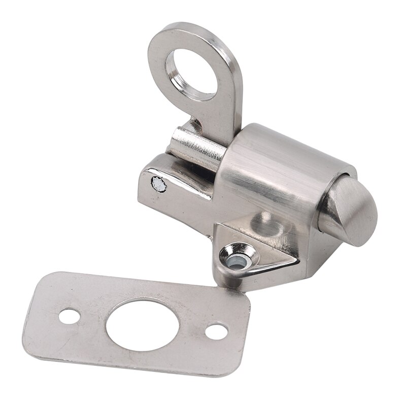 Zinc Alloy Door Bolt Latch Lock Security Pull Ring Window Gate Spring Bounce Door Bolt Safty Gate Latch w/ Screw Silver