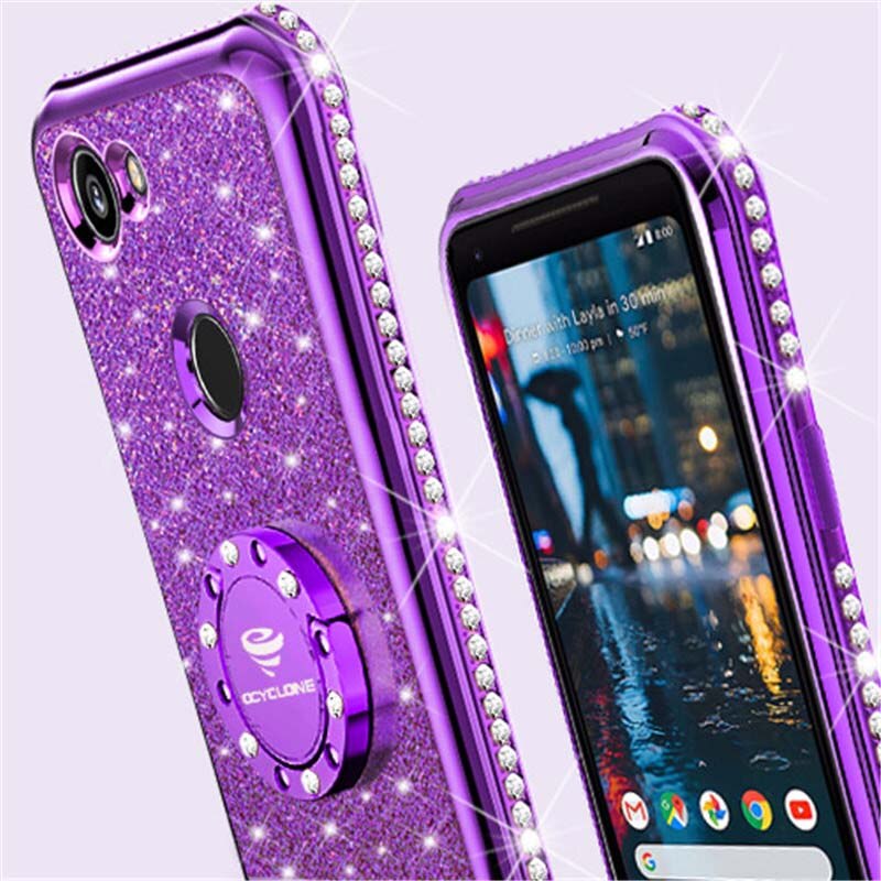 For Google Pixel 2Xl Case Luxury 360 Degree Kickstand Phone Housing case Rhinestone Bling Glitter Soft Slim 18:9 Inch Silicone: Purple