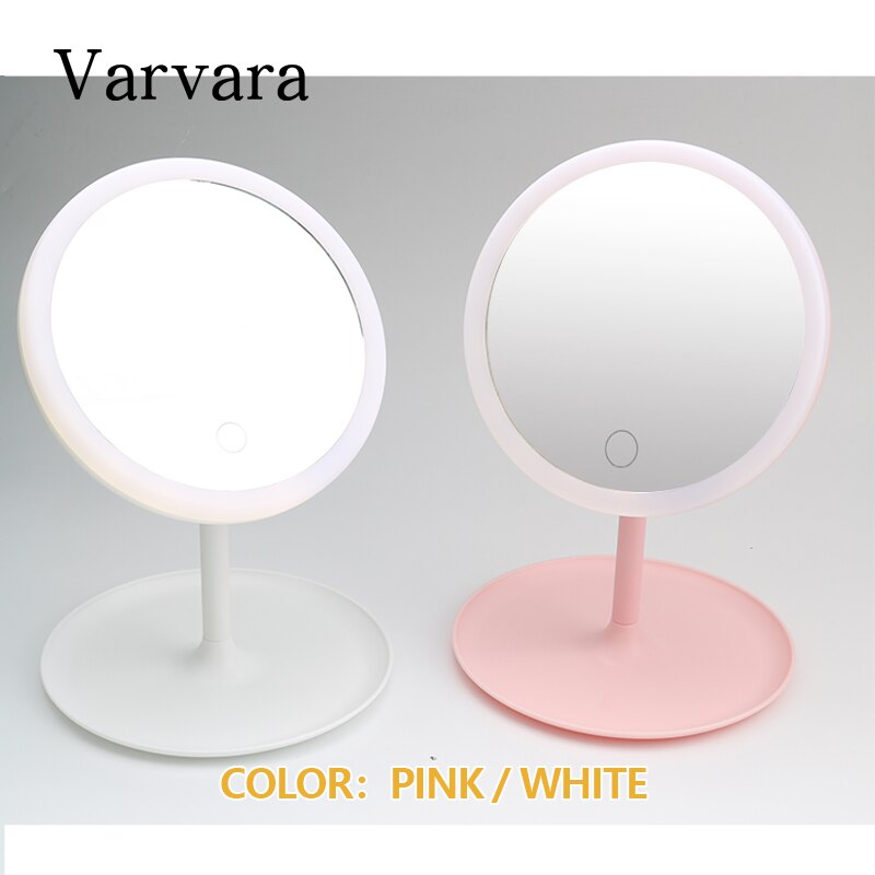 Led makeup spejl pink/hvid med led lys forfængelighed spejl lys stående spejl touch screen kosmetik spejle usb opladningstype