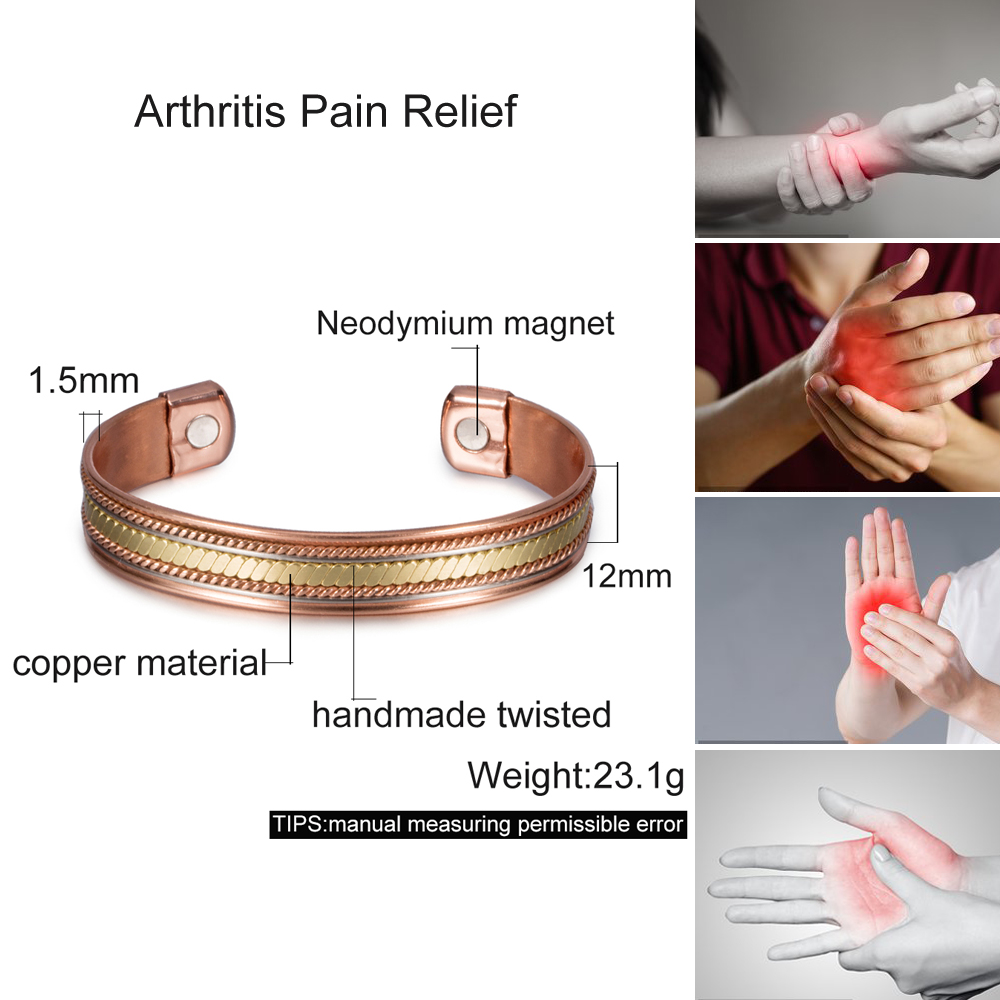 Vinterly Twisted Puur Koperen Magnetische Armbanden Voordelen Verstelbare Open Manchet Sieraden Voor Vrouwen Mannen 12Mm Hoge Magneet Resizeable