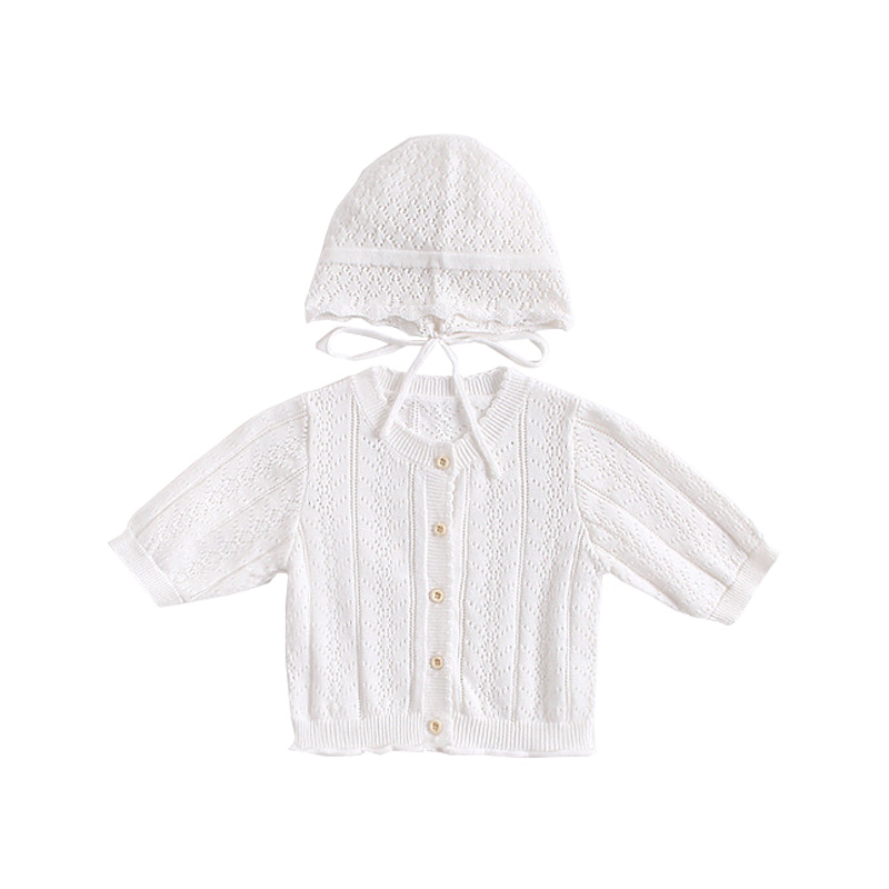 Baby Sweater for Girls with Hat Hollow Out Baby Girl Clothes Autumn Summer Baby Cardigan Cotton Kids Coat Infant Sweaters