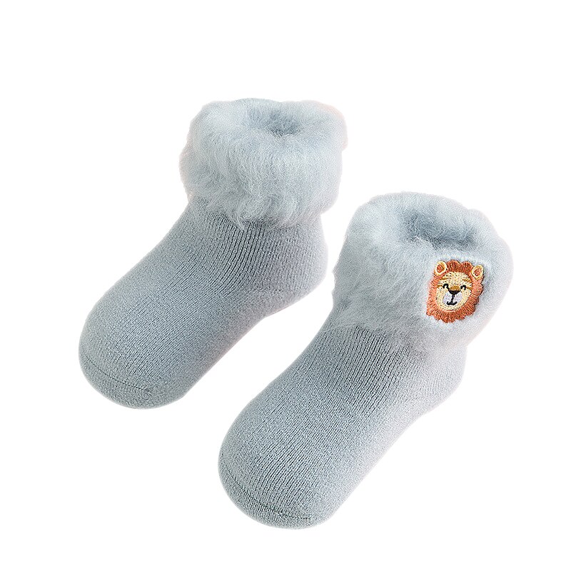 Plus Velvet Thick Baby Socks Girls Boys Cute Princess Animal Print Socks Kids Cotton Soft Socks 6 Colors Size0-3Y: Blue / 0-1T