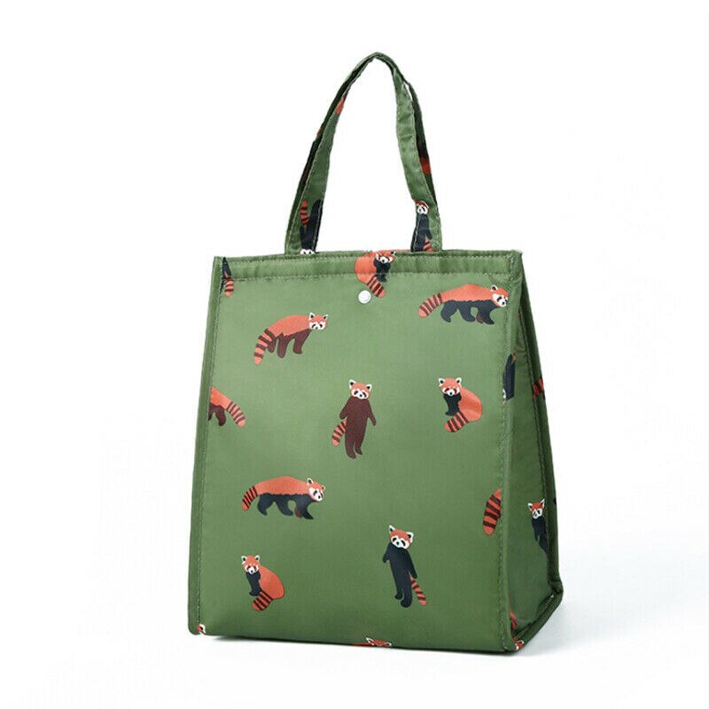 Bolsa térmica de lona con aislamiento térmico Unisex, bolso de almacenamiento de alimentos portátil con estampado Floral de dibujos animados, Oxford: Verde