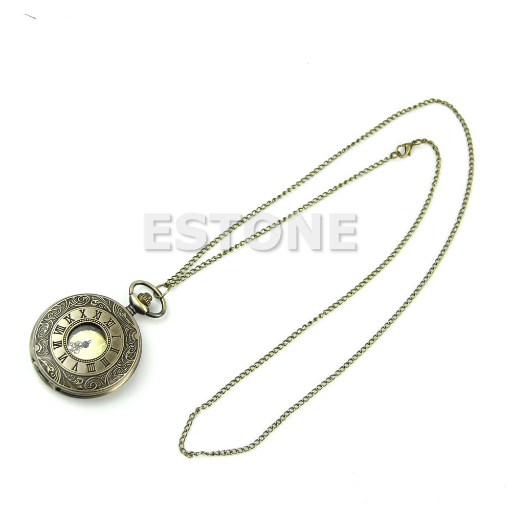 Vintage Steampunk Retro Bronze Pocket Watch Quartz Pendant Necklace