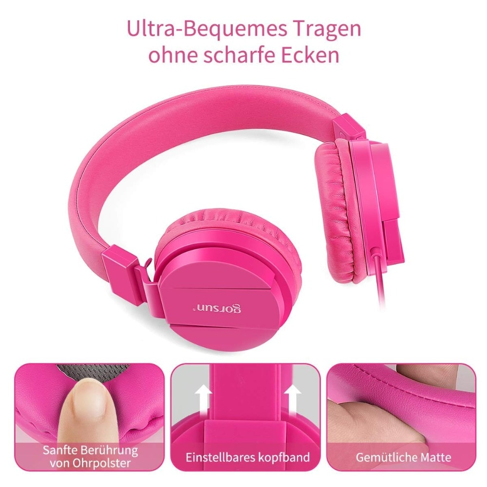 Bashörlurar, lätta stereo hopfällbara trådade hörlurar för barn justerbart huvudband headset för telefoner dator pc musik