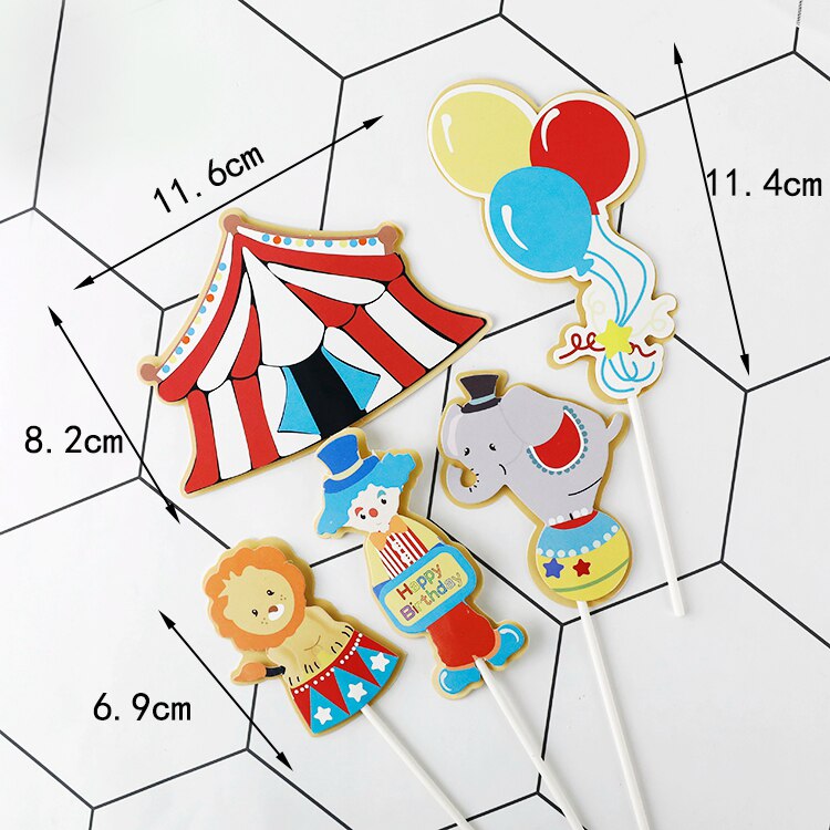 Leeuw Circus Clown Olifant Bal Cake Topper Voor Verjaardag Decoratie Bruiloft Benodigdheden Baby Shower Bakken Dessert Kid Liefde: 5pc circus sets