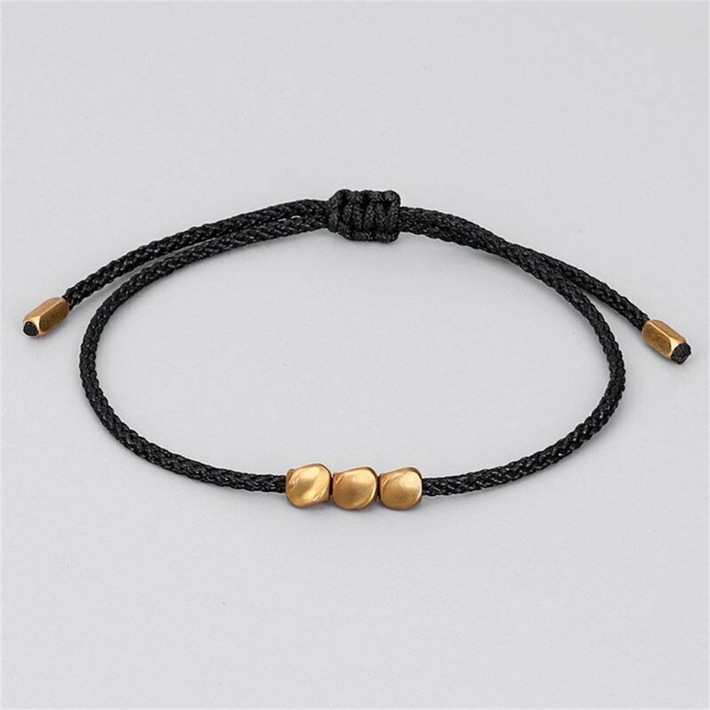 Feito à mão tibetano sorte corda pulseira com contas de cobre para mulheres homens trança fio de algodão pulseiras tamanho ajustável jóias presente: 3 Bead Black Rope