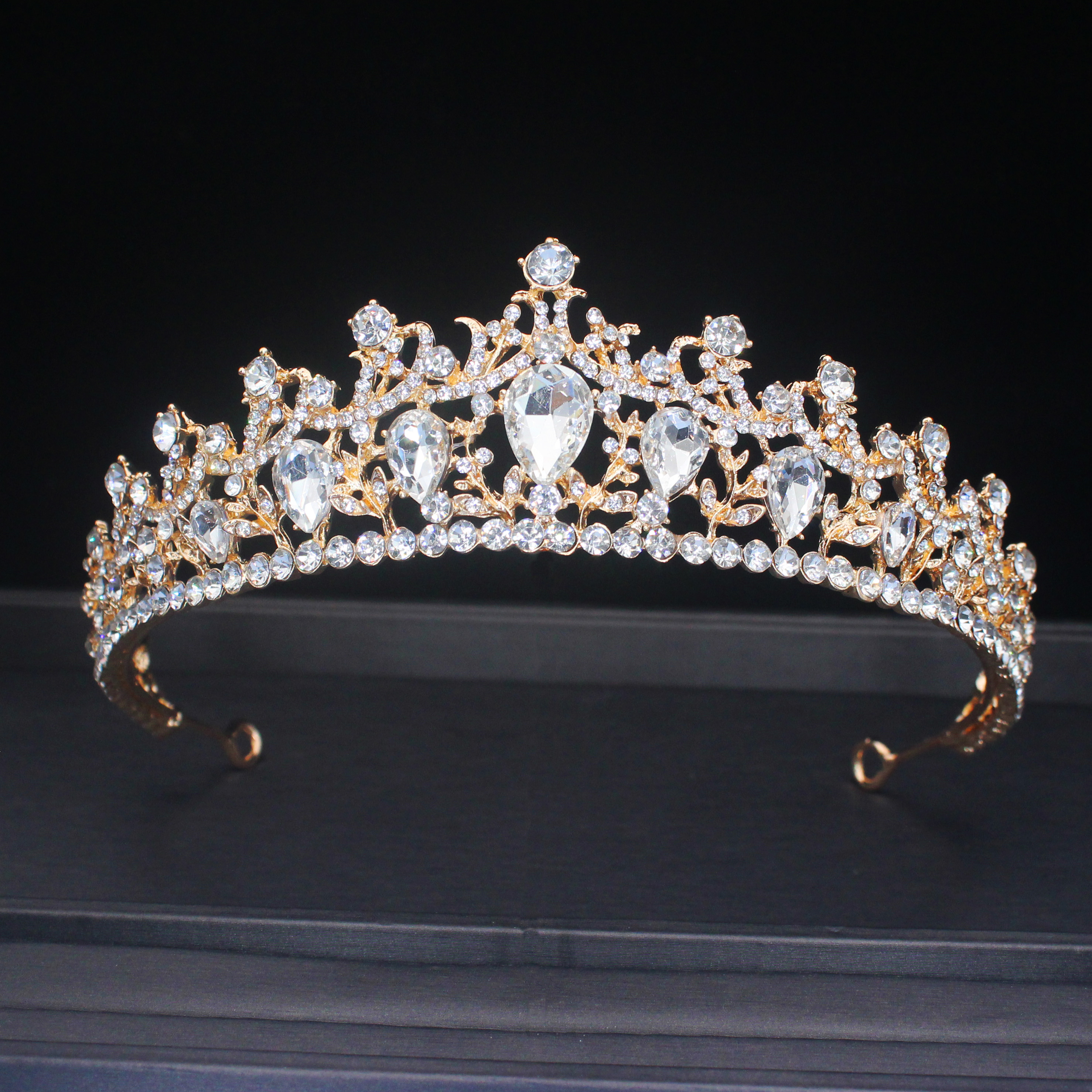 Vintage Kristal Tiara Kroon Hoofdbanden Voor Vrouwen Meisjes Strass Pageant Prom Diadeem Bruiloft Bruids Haar Sieraden Accessoires: Puur Goud Kleur
