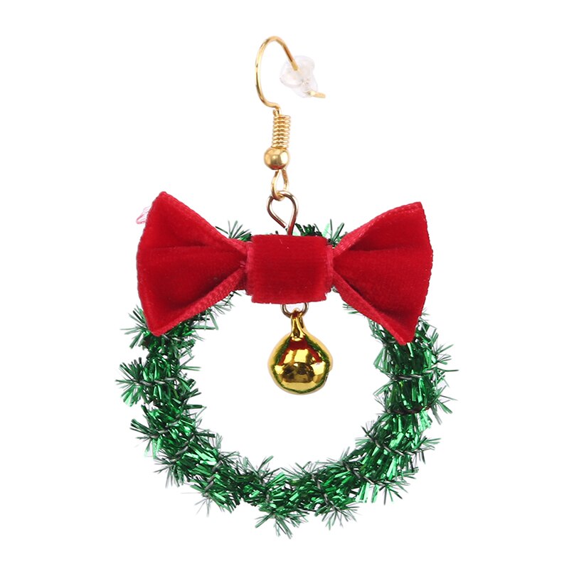 Christmas Wreath Dangle Earrings Jingle Bell Red Bow Women Christmas Earrings Year For Women