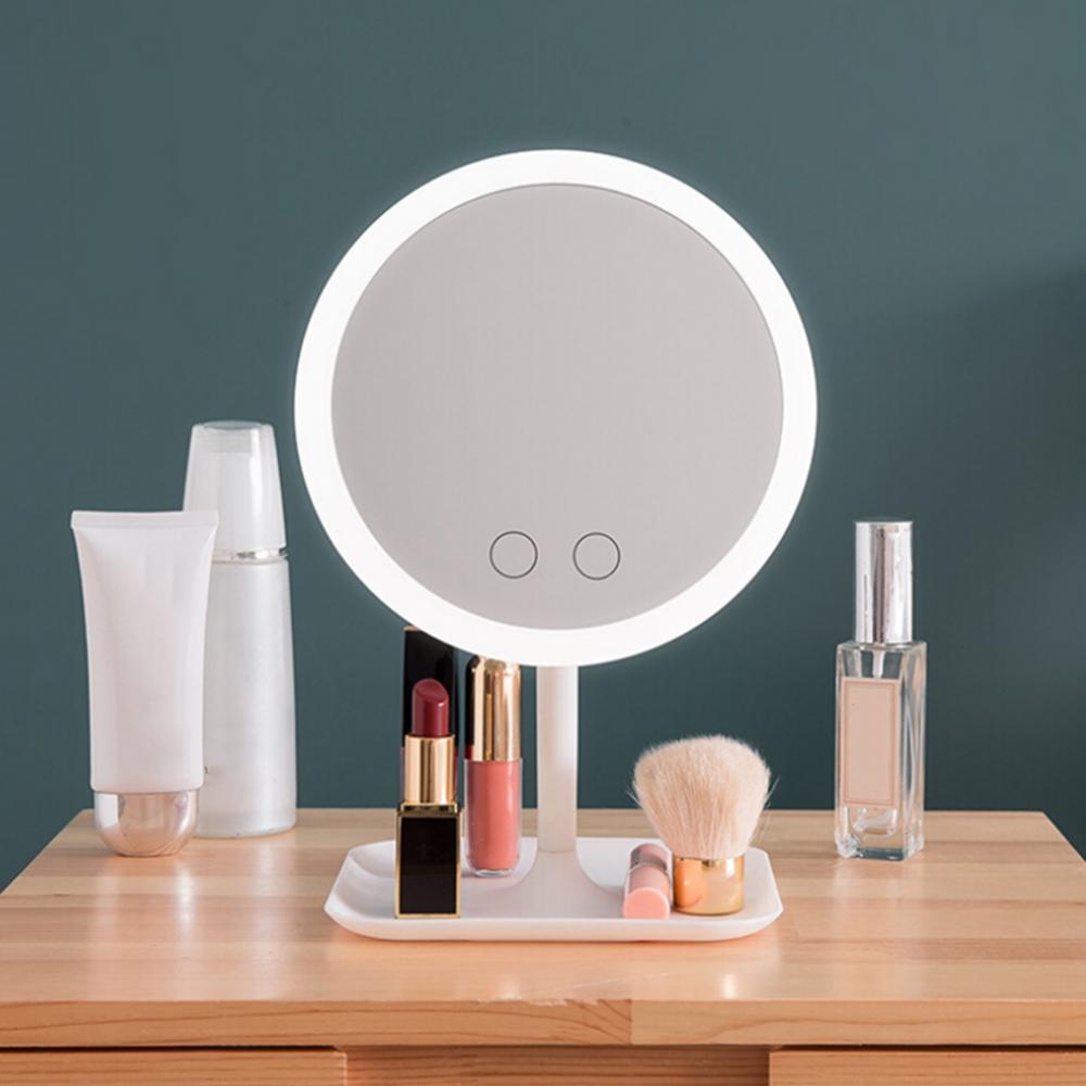 USB Rechargeable Adjustable LED Fill Light Makeup Mirror Dressing Table Lamp Storage Mirror Adjustable Touch Cosmetic Mirror
