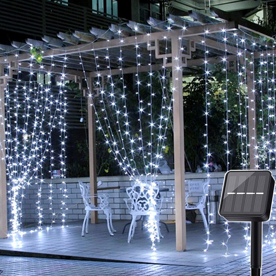 Thrisdar 2 x 3m 3 x 3m utendørs solcelle led istaplys 8 moduser hage terrasse gjerder jule solcellevindu gardin led lysstreng