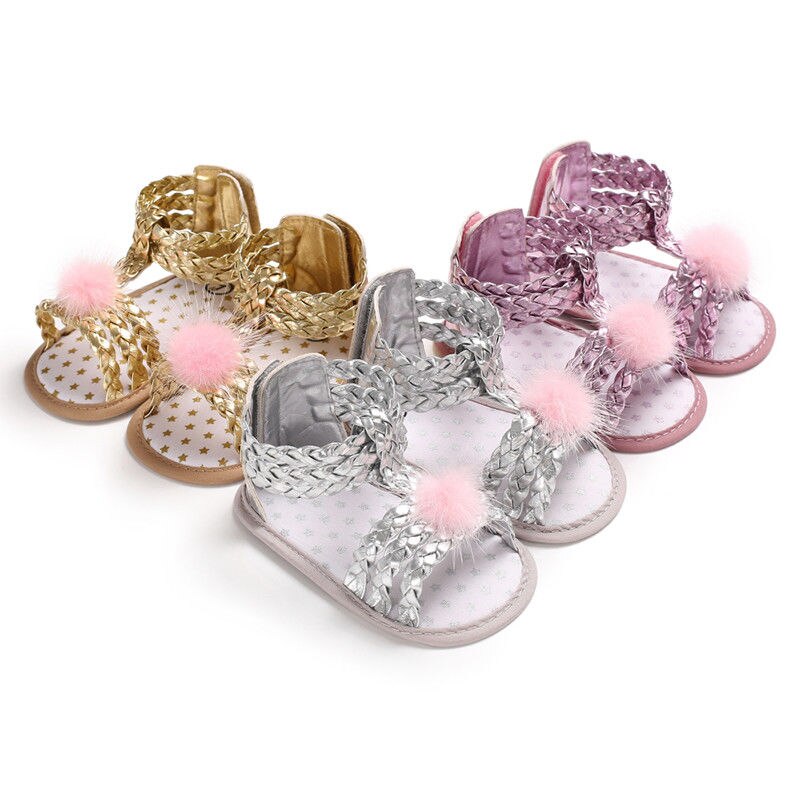 Summer Newborn Baby Sandals Cute Sweet Princess Ball Little Girls Toddler Soft Crib Shoes Sandals Anti-slip Prewalker Clogs