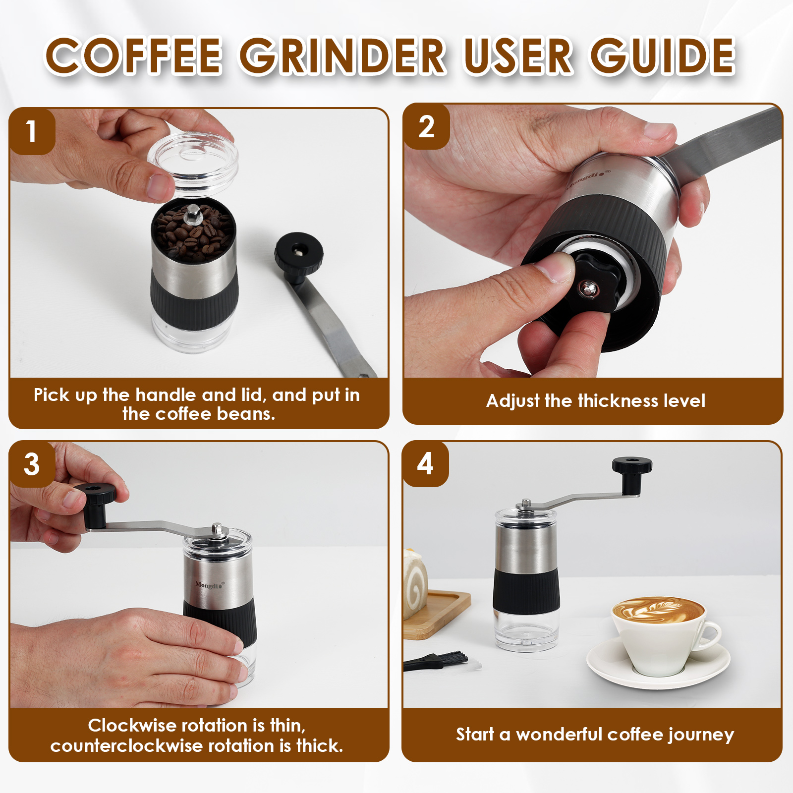 Manual Coffee Grinder Adjustable Hand Crank Coffee Bean Mill Portable Small Pill Crusher with Brush for Coffee Bean Salt Pepper